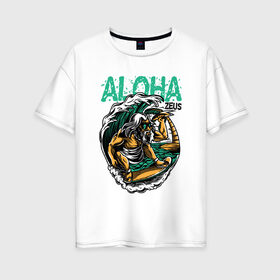 Женская футболка хлопок Oversize с принтом Алоха в Рязани, 100% хлопок | свободный крой, круглый ворот, спущенный рукав, длина до линии бедер
 | для отдыха | для отпуска | доска | море | на доске | пальмы | пляж | серф | серфинг | солнце