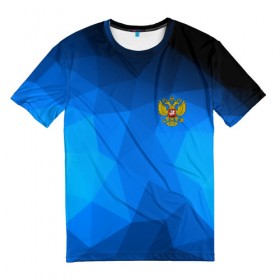 Мужская футболка 3D с принтом Russia lowpoly collection blue в Рязани, 100% полиэфир | прямой крой, круглый вырез горловины, длина до линии бедер | abstraction | grunge | russia | sport | абстракция | герб | краска | русский | символика рф | спорт | спортивный | триколор | униформа | форма | я русский