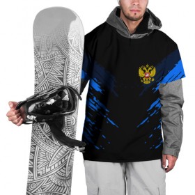 Накидка на куртку 3D с принтом Russia-sport collection BLUE в Рязани, 100% полиэстер |  | abstraction | grunge | russia | sport | абстракция | герб | краска | русский | символика рф | спорт | спортивный | триколор | униформа | форма | я русский