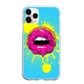 Чехол для iPhone 11 Pro матовый с принтом Donut lips в Рязани, Силикон |  | donut | kiss | lips | pop art | splash | sweet | брызги | губы | пончик | поп арт