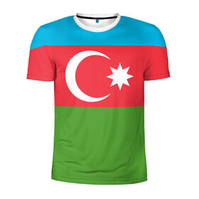 Мужская футболка 3D спортивная с принтом Азербайджан в Рязани, 100% полиэстер с улучшенными характеристиками | приталенный силуэт, круглая горловина, широкие плечи, сужается к линии бедра | azerbaijan | azrbaycan | звезда | ислам | полумесяц | флаг