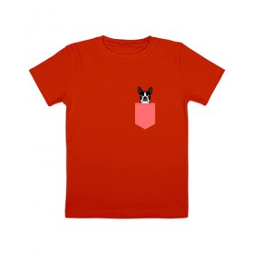 Детская футболка хлопок с принтом доге в кармане в Рязани, 100% хлопок | круглый вырез горловины, полуприлегающий силуэт, длина до линии бедер | 