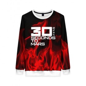 Женский свитшот 3D с принтом 30 Seconds to Mars in fire в Рязани, 100% полиэстер с мягким внутренним слоем | круглый вырез горловины, мягкая резинка на манжетах и поясе, свободная посадка по фигуре | 30 seconds to mars | punk | rock | альтернативный хип хоп | группа | инди поп | музыка | музыкальное произведение | ноты | панк | регги | рок | синти поп