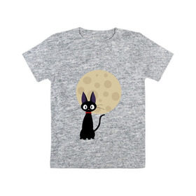 Детская футболка хлопок с принтом Luna cat в Рязани, 100% хлопок | круглый вырез горловины, полуприлегающий силуэт, длина до линии бедер | ведьмина доставка | кики | хаяо миядзаки