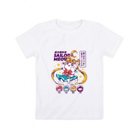 Детская футболка хлопок с принтом Sailor Moon в Рязани, 100% хлопок | круглый вырез горловины, полуприлегающий силуэт, длина до линии бедер | Тематика изображения на принте: кот | котики | сейлор мун