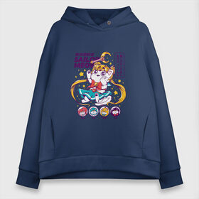 Женское худи Oversize хлопок с принтом Sailor Moon в Рязани, френч-терри — 70% хлопок, 30% полиэстер. Мягкий теплый начес внутри —100% хлопок | боковые карманы, эластичные манжеты и нижняя кромка, капюшон на магнитной кнопке | кот | котики | сейлор мун