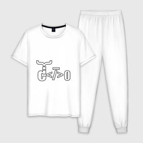 Мужская пижама хлопок с принтом Велосипед программиста в Рязани, 100% хлопок | брюки и футболка прямого кроя, без карманов, на брюках мягкая резинка на поясе и по низу штанин
 | Тематика изображения на принте: велосипед | код | программирование | программист | символы