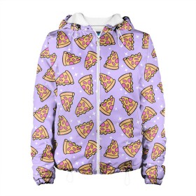 Женская куртка 3D с принтом Пицца Мун в Рязани, ткань верха — 100% полиэстер, подклад — флис | прямой крой, подол и капюшон оформлены резинкой с фиксаторами, два кармана без застежек по бокам, один большой потайной карман на груди. Карман на груди застегивается на липучку | food | pattern | pizza | sailor moon | еда | паттерн | пицца | сейлор мун