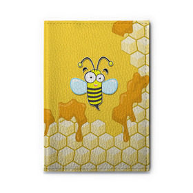 Обложка для автодокументов с принтом Пчелка в Рязани, натуральная кожа |  размер 19,9*13 см; внутри 4 больших “конверта” для документов и один маленький отдел — туда идеально встанут права | животные | лето | мед | насекомые | природа | пчела | пчелка | соты