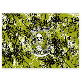 Поздравительная открытка с принтом Santa Muerte в Рязани, 100% бумага | плотность бумаги 280 г/м2, матовая, на обратной стороне линовка и место для марки
 | Тематика изображения на принте: ангел | демон | дьявол | кости | монстр | призрак | святая | традиция | череп | яркие