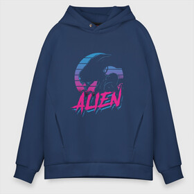 Мужское худи Oversize хлопок с принтом Alien 80 в Рязани, френч-терри — 70% хлопок, 30% полиэстер. Мягкий теплый начес внутри —100% хлопок | боковые карманы, эластичные манжеты и нижняя кромка, капюшон на магнитной кнопке | Тематика изображения на принте: 80е | alien | вэйв | мода | ретро | ридли | скотт | хищник | чужой