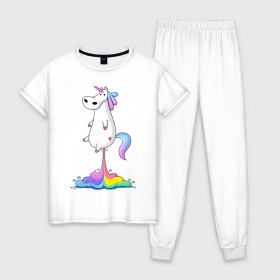 Женская пижама хлопок с принтом Единорог радуга в Рязани, 100% хлопок | брюки и футболка прямого кроя, без карманов, на брюках мягкая резинка на поясе и по низу штанин | rainbow | unicorn | радужный