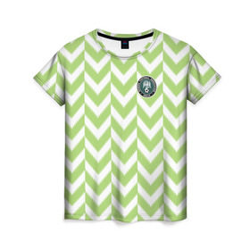 Женская футболка 3D с принтом Домашняя форма сборной Нигерии в Рязани, 100% полиэфир ( синтетическое хлопкоподобное полотно) | прямой крой, круглый вырез горловины, длина до линии бедер | чемпионат по футболу