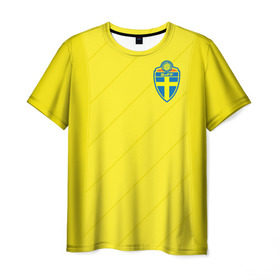 Мужская футболка 3D с принтом Швеция домашняя форма ЧМ 2018 в Рязани, 100% полиэфир | прямой крой, круглый вырез горловины, длина до линии бедер | домашняя форма | сборная швеции | футбол | футбольная форма | швеция