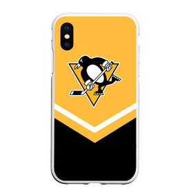 Чехол для iPhone XS Max матовый с принтом Pittsburgh Penguins (Форма 1) в Рязани, Силикон | Область печати: задняя сторона чехла, без боковых панелей | Тематика изображения на принте: питтсбург пингвинз