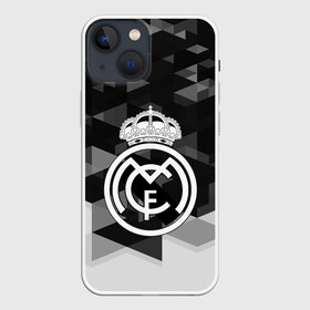 Чехол для iPhone 13 mini с принтом FC Real Madrid sport geometry в Рязани,  |  | Тематика изображения на принте: abstraction | championship | fc | football | footer | polygon | real madrid | soccer | socker | sport | абстракция | одежда | спорт | спортивный | униформа | футбол | футбольный клуб | чемпионат