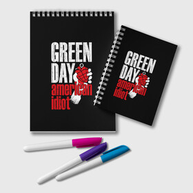 Блокнот с принтом Green Day American Idiot в Рязани, 100% бумага | 48 листов, плотность листов — 60 г/м2, плотность картонной обложки — 250 г/м2. Листы скреплены удобной пружинной спиралью. Цвет линий — светло-серый
 | Тематика изображения на принте: green day | punk rock | билли джо армстронг | панк рок
