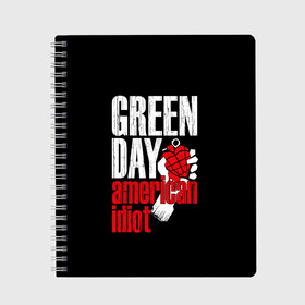 Тетрадь с принтом Green Day American Idiot в Рязани, 100% бумага | 48 листов, плотность листов — 60 г/м2, плотность картонной обложки — 250 г/м2. Листы скреплены сбоку удобной пружинной спиралью. Уголки страниц и обложки скругленные. Цвет линий — светло-серый
 | green day | punk rock | билли джо армстронг | панк рок