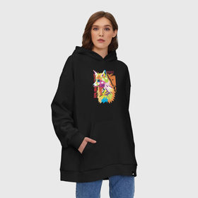 Худи SuperOversize хлопок с принтом Foxy в Рязани, 70% хлопок, 30% полиэстер, мягкий начес внутри | карман-кенгуру, эластичная резинка на манжетах и по нижней кромке, двухслойный капюшон
 | fox | волк | воротник | животное | заяц | зверь | колобок | лис | лиса | лисица | мех | обман | оранжевый | охота | патрикеевна | плутовка | рыжая | хвост | хитрая | хитрость | хищник