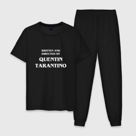 Мужская пижама хлопок с принтом By Quentin Tarantino в Рязани, 100% хлопок | брюки и футболка прямого кроя, без карманов, на брюках мягкая резинка на поясе и по низу штанин
 | кино | прикольная надпись | режиссер | тарантино