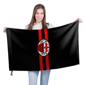 Флаг 3D с принтом AC Milan FC в Рязани, 100% полиэстер | плотность ткани — 95 г/м2, размер — 67 х 109 см. Принт наносится с одной стороны | football | italia | logo | milan | sport | италия | лого | милан | спорт | фк | футбол | футбольный клуб