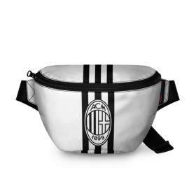 Поясная сумка 3D с принтом FC Milan Black&White в Рязани, 100% полиэстер | плотная ткань, ремень с регулируемой длиной, внутри несколько карманов для мелочей, основное отделение и карман с обратной стороны сумки застегиваются на молнию | 