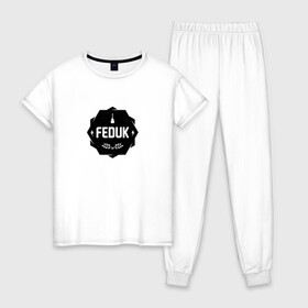 Женская пижама хлопок с принтом Feduk в Рязани, 100% хлопок | брюки и футболка прямого кроя, без карманов, на брюках мягкая резинка на поясе и по низу штанин | feduk | федук