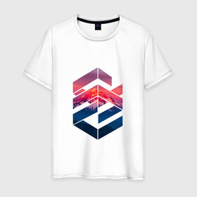 Мужская футболка хлопок с принтом Геометрические горы в Рязани, 100% хлопок | прямой крой, круглый вырез горловины, длина до линии бедер, слегка спущенное плечо. | геометрия | горы | мода | пейзаж | подарок | стиль | узор