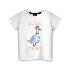 Детская футболка хлопок с принтом GUSSI GANG в Рязани, 100% хлопок | круглый вырез горловины, полуприлегающий силуэт, длина до линии бедер | Тематика изображения на принте: 