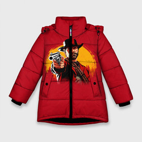 Зимняя куртка для девочек 3D с принтом Red Dead Redemption 2 в Рязани, ткань верха — 100% полиэстер; подклад — 100% полиэстер, утеплитель — 100% полиэстер. | длина ниже бедра, удлиненная спинка, воротник стойка и отстегивающийся капюшон. Есть боковые карманы с листочкой на кнопках, утяжки по низу изделия и внутренний карман на молнии. 

Предусмотрены светоотражающий принт на спинке, радужный светоотражающий элемент на пуллере молнии и на резинке для утяжки. | rdr | rockstar | рокстар