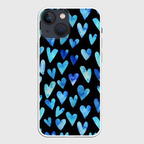 Чехол для iPhone 13 mini с принтом Blue Hearts в Рязани,  |  | акварель | любовь | паттерн | сердечки