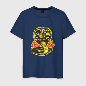 Мужская футболка хлопок с принтом Cobra Kai в Рязани, 100% хлопок | прямой крой, круглый вырез горловины, длина до линии бедер, слегка спущенное плечо. | Тематика изображения на принте: cobra | змея | кобра