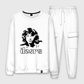 Мужской костюм хлопок с принтом The Doors в Рязани, 100% хлопок | на свитшоте круглая горловина, мягкая резинка по низу. Брюки заужены к низу, на них два вида карманов: два “обычных” по бокам и два объемных, с клапанами, расположенные ниже линии бедра. Брюки с мягкой трикотажной резинкой на поясе и по низу штанин. В поясе для дополнительного комфорта — широкие завязки | jim morrison | группа | двери | джим моррисон | дорз | дорс | зе дорс