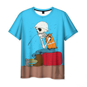 Мужская футболка 3D с принтом Скелетон геодезист 3D в Рязани, 100% полиэфир | прямой крой, круглый вырез горловины, длина до линии бедер | Тематика изображения на принте: surveyor | геодезист | геодезия | скелет | скелетон