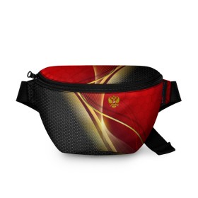 Поясная сумка 3D с принтом RUSSIA SPORT: Red and Black. в Рязани, 100% полиэстер | плотная ткань, ремень с регулируемой длиной, внутри несколько карманов для мелочей, основное отделение и карман с обратной стороны сумки застегиваются на молнию | abstract | design | geometry | hexagon | red and black | russia | sport | texture | абстракция | геометрия | герб | дизайн | патриот | патриотизм | россия | русский | соты | спорт | текстура | шестиугольники