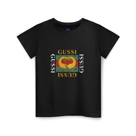 Детская футболка хлопок с принтом GUSSI в Рязани, 100% хлопок | круглый вырез горловины, полуприлегающий силуэт, длина до линии бедер | Тематика изображения на принте: 