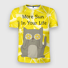 Мужская футболка 3D спортивная с принтом More Sun In Your Life в Рязани, 100% полиэстер с улучшенными характеристиками | приталенный силуэт, круглая горловина, широкие плечи, сужается к линии бедра | cat | kitty | lemon | lemonade | limon | pussycat | summer | жара | желтый | кот | котенок | котики | котэ | кошка | лемон | лемонад | лето | лимон | лимонад | позитив | серый | сок | солнце | сочный | фрукт | цитрус | черный | яркий