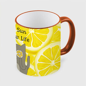 Кружка 3D с принтом More Sun In Your Life в Рязани, керамика | ёмкость 330 мл | cat | kitty | lemon | lemonade | limon | pussycat | summer | жара | желтый | кот | котенок | котики | котэ | кошка | лемон | лемонад | лето | лимон | лимонад | позитив | серый | сок | солнце | сочный | фрукт | цитрус | черный | яркий