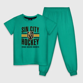 Детская пижама хлопок с принтом Sin City Hockey в Рязани, 100% хлопок |  брюки и футболка прямого кроя, без карманов, на брюках мягкая резинка на поясе и по низу штанин
 | nhl | stanley cup | vegas golden knights | vegas knights | вегас голден найтс | вегас найтс | кубок стенли | кубок стэнли | нхл | хоккей | хоккейный клуб