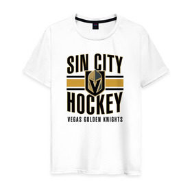 Мужская футболка хлопок с принтом Sin City Hockey в Рязани, 100% хлопок | прямой крой, круглый вырез горловины, длина до линии бедер, слегка спущенное плечо. | Тематика изображения на принте: nhl | stanley cup | vegas golden knights | vegas knights | вегас голден найтс | вегас найтс | кубок стенли | кубок стэнли | нхл | хоккей | хоккейный клуб