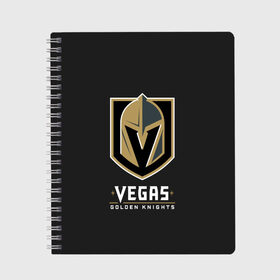 Тетрадь с принтом Vegas Golden Knights в Рязани, 100% бумага | 48 листов, плотность листов — 60 г/м2, плотность картонной обложки — 250 г/м2. Листы скреплены сбоку удобной пружинной спиралью. Уголки страниц и обложки скругленные. Цвет линий — светло-серый
 | Тематика изображения на принте: 