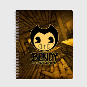 Тетрадь с принтом Bendy and the ink machine (33) в Рязани, 100% бумага | 48 листов, плотность листов — 60 г/м2, плотность картонной обложки — 250 г/м2. Листы скреплены сбоку удобной пружинной спиралью. Уголки страниц и обложки скругленные. Цвет линий — светло-серый
 | bendy | bendy and the ink machine | бенди | бенди и чернильная машина