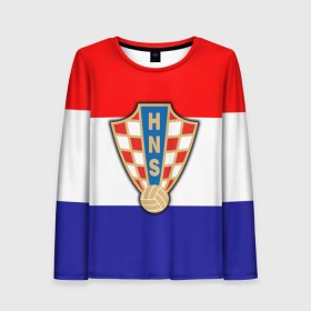 Женский лонгслив 3D с принтом Сборная Хорватии флаг в Рязани, 100% полиэстер | длинные рукава, круглый вырез горловины, полуприлегающий силуэт | европы | хорватия | чемпионат мира | чм