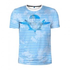 Мужская футболка 3D спортивная с принтом ВДВ в Рязани, 100% полиэстер с улучшенными характеристиками | приталенный силуэт, круглая горловина, широкие плечи, сужается к линии бедра | вдв | голубая | никто кроме нас | парашют | полоски | самолеты | тельняшка