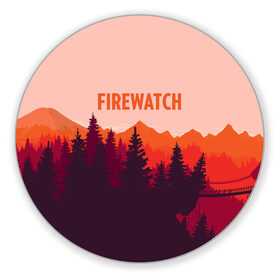 Коврик круглый с принтом FIREWATCH в Рязани, резина и полиэстер | круглая форма, изображение наносится на всю лицевую часть | art | campo santo | firewatch | game | горы | закат | игра | лес | пейзаж | пожарный дозор | солнце | холмы