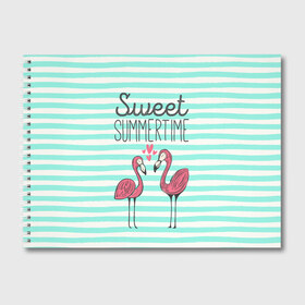 Альбом для рисования с принтом Sweet Summer Time в Рязани, 100% бумага
 | матовая бумага, плотность 200 мг. | Тематика изображения на принте: animal | art | flamingo | love | pink | summer | sweet | time | арт | белый | бирюзовый | жара | животное | лето | любовь | матроска | полоски | рисунок | розовый | роман | сердечки | сердце | серый | фламинго | черный