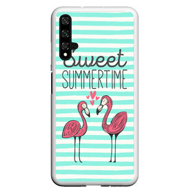 Чехол для Honor 20 с принтом Sweet Summer Time в Рязани, Силикон | Область печати: задняя сторона чехла, без боковых панелей | Тематика изображения на принте: animal | art | flamingo | love | pink | summer | sweet | time | арт | белый | бирюзовый | жара | животное | лето | любовь | матроска | полоски | рисунок | розовый | роман | сердечки | сердце | серый | фламинго | черный