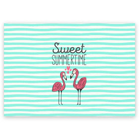 Поздравительная открытка с принтом Sweet Summer Time в Рязани, 100% бумага | плотность бумаги 280 г/м2, матовая, на обратной стороне линовка и место для марки
 | Тематика изображения на принте: animal | art | flamingo | love | pink | summer | sweet | time | арт | белый | бирюзовый | жара | животное | лето | любовь | матроска | полоски | рисунок | розовый | роман | сердечки | сердце | серый | фламинго | черный