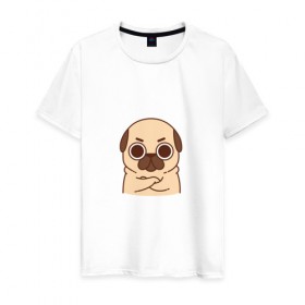 Мужская футболка хлопок с принтом Puglie Pug Сердитый в Рязани, 100% хлопок | прямой крой, круглый вырез горловины, длина до линии бедер, слегка спущенное плечо. | 