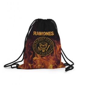 Рюкзак-мешок 3D с принтом Ramones в Рязани, 100% полиэстер | плотность ткани — 200 г/м2, размер — 35 х 45 см; лямки — толстые шнурки, застежка на шнуровке, без карманов и подкладки | Тематика изображения на принте: ramones | джонни | джоуи | ди ди томми | рамон | рамонес | рамоун | рамоунз | рамоунс | рок группа